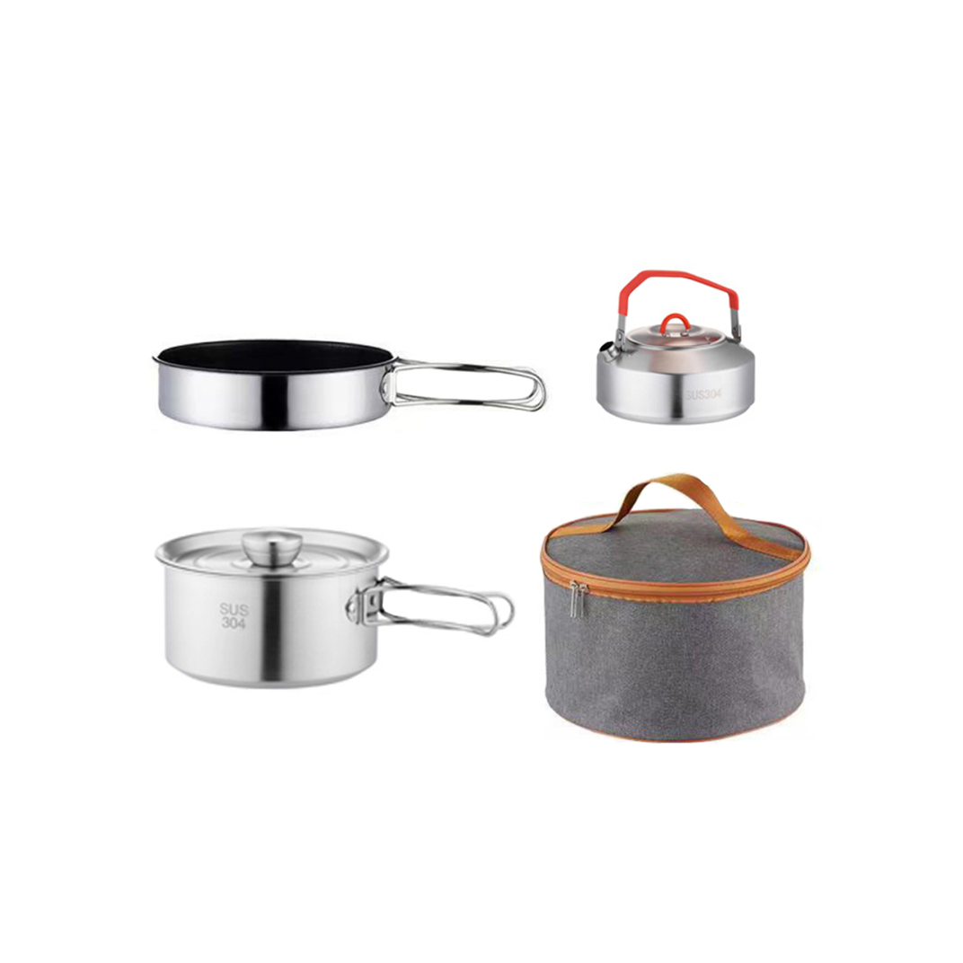 Miacie Stackable 3-Pot Camping Set – Durable Stainless Steel with Convenient Storage Bag